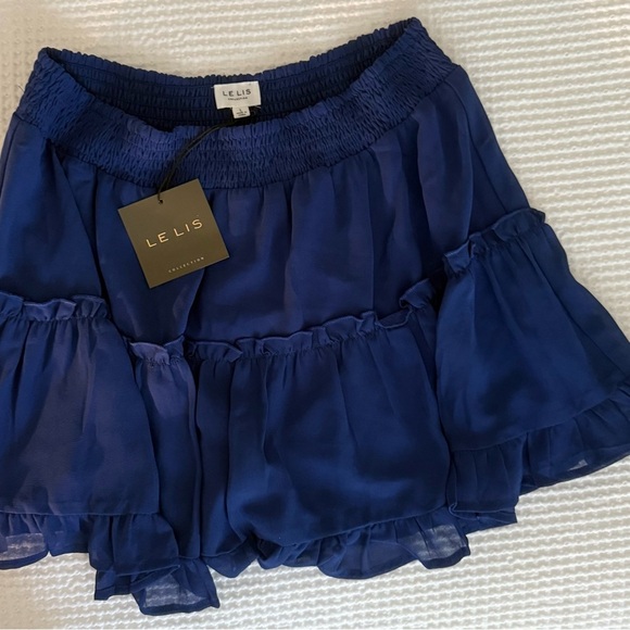 LE LIS COLLECTION BLUE RUFFLE MINI  SKIRT - Picture 4 of 10